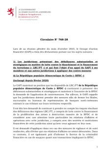 Circulaire N°768-28 - Lettre circulaire concernant la declaration publique du GAFI novembre 2023