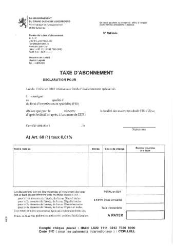 Déclaration de taxe d'abonnement concernant les fonds d'investissement ...