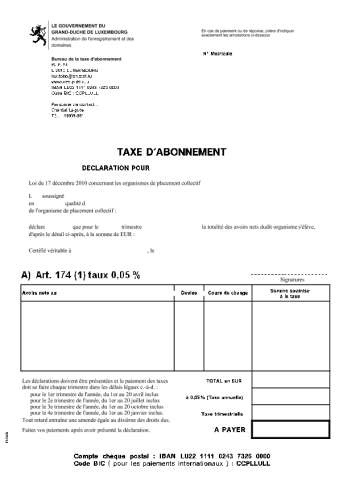 Déclaration de taxe d'abonnement concernant les organismes de placement ...